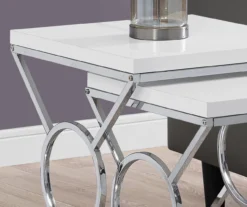 Glossy White Chrome Metal 2-Piece Nesting Table Set -Home Furniture 810542468 3