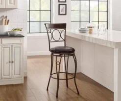 Memphis Black Metal & Brown Faux Leather Circle Back Bar Stool 15 Memphis Black Metal & Brown Faux Leather Circle Back Bar Stool -Home Furniture 810543052 A0 9