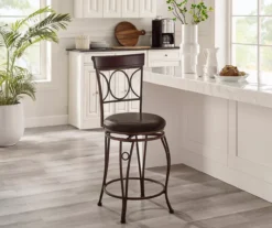 Memphis Black Metal & Brown Faux Leather Circle Back Counter Stool -Home Furniture 810543053 A0 9