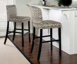 Liz Black & White Upholstered Ikat Pattern Driftwood Bar Stool -Home Furniture 810543084 2