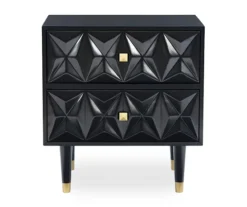 Urban Fresh Black & Gold 2-Drawer Textured Geometric Nightstand -Home Furniture 810543105 3
