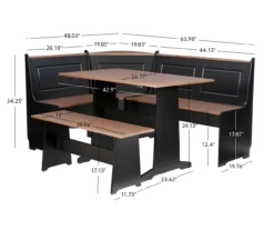 Atrium Black & Pecan 3-Piece Wooden Breakfast Nook Set -Home Furniture 810543121 A7