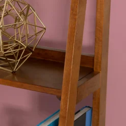 Presley Walnut 5-Shelf Ladder Bookcase -Home Furniture 810543154 5