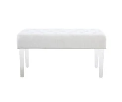 Marie Glitz White Tufted Linen Acrylic Leg Bench -Home Furniture 810543267 3