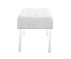 Marie Glitz White Tufted Linen Acrylic Leg Bench -Home Furniture 810543267 4