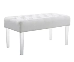 Marie Glitz White Tufted Linen Acrylic Leg Bench -Home Furniture 810543267 A0 1