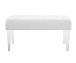 Marie Glitz White Tufted Linen Acrylic Leg Bench -Home Furniture 810543267 A0 2