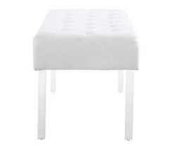 Marie Glitz White Tufted Linen Acrylic Leg Bench -Home Furniture 810543267 A1