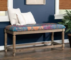 Moroccan Tapestry Upholstered Rustic Driftwood Bench -Home Furniture 810543273 2