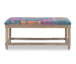 Moroccan Tapestry Upholstered Rustic Driftwood Bench -Home Furniture 810543273 5