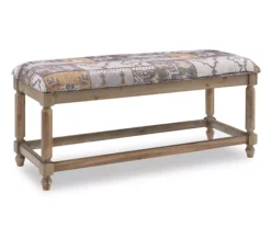 Gray Moroccan Tapestry Upholstered Rustic Driftwood Bench