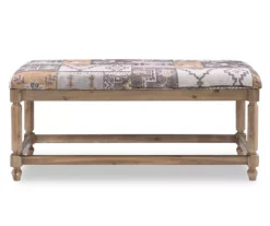 Gray Moroccan Tapestry Upholstered Rustic Driftwood Bench -Home Furniture 810543274 3