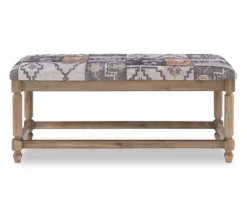 Gray Moroccan Tapestry Upholstered Rustic Driftwood Bench -Home Furniture 810543274 5