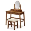 Laura 2-Piece Walnut & Beige 6-Drawer Tilting Mirror Vanity Set -Home Furniture 810543314 1