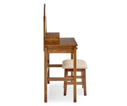 Laura 2-Piece Walnut & Beige 6-Drawer Tilting Mirror Vanity Set -Home Furniture 810543314 4