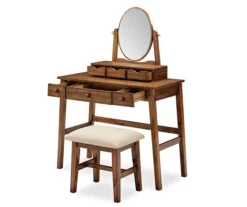 Laura 2-Piece Walnut & Beige 6-Drawer Tilting Mirror Vanity Set -Home Furniture 810543314 5