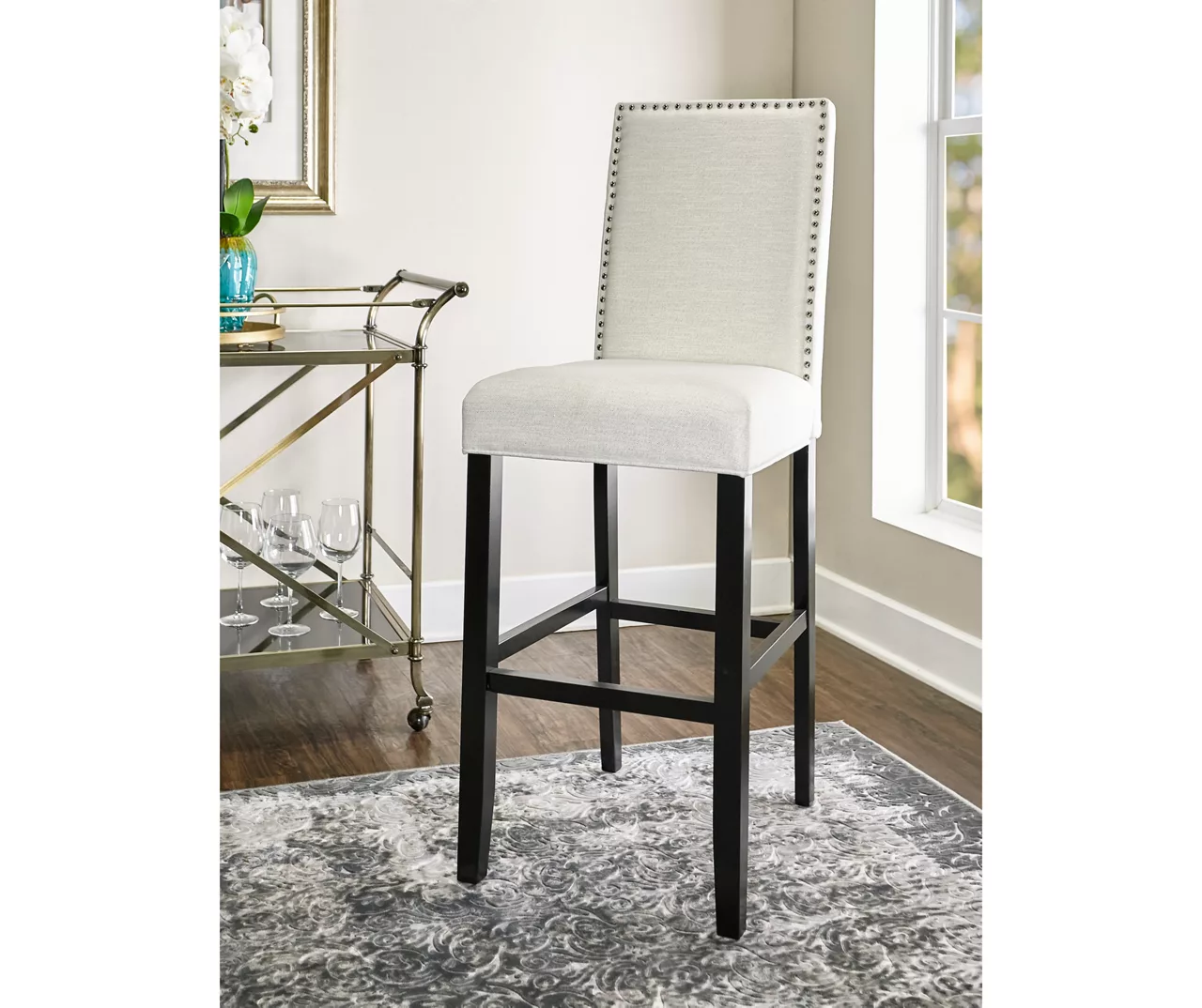 Blaire White Glitz Nailhead Bar Stool 3 Blaire White Glitz Nailhead Bar Stool