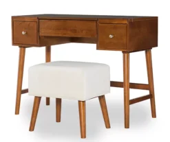 Merci 2-Piece White & Walnut 2-Drawer Lifting Mirror Vanity Set