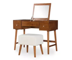 Merci 2-Piece White & Walnut 2-Drawer Lifting Mirror Vanity Set 9 Merci 2-Piece White & Walnut 2-Drawer Lifting Mirror Vanity Set -Home Furniture 810543353 5
