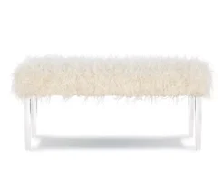 Cara White Faux Fur Acrylic Leg Bench 9 Cara White Faux Fur Acrylic Leg Bench -Home Furniture 810543373 3