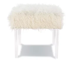 Cara White Faux Fur Acrylic Leg Bench 11 Cara White Faux Fur Acrylic Leg Bench -Home Furniture 810543373 5