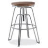 Brown Wood & Chrome Adjustable Swivel Bar Stool