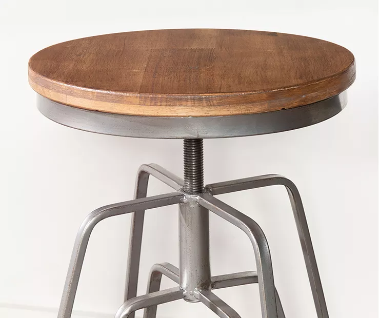 Brown Wood & Chrome Adjustable Swivel Bar Stool 4 Brown Wood & Chrome Adjustable Swivel Bar Stool - Image 2