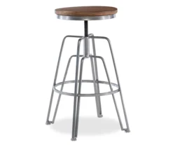 Brown Wood & Chrome Adjustable Swivel Bar Stool 11 Brown Wood & Chrome Adjustable Swivel Bar Stool -Home Furniture 810543377 5