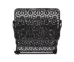 Mabry Black 3-Tier Pierced Floral Rolling Cart 10 Mabry Black 3-Tier Pierced Floral Rolling Cart -Home Furniture 810543382 5