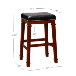 Clark Dark Cherry & Black Upholstered Faux Leather Backless Bar Stool -Home Furniture 810543402 6