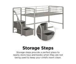 DHP Kaden Gray Junior Twin Loft Bed With Storage Steps -Home Furniture 810543776 3
