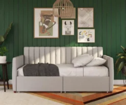 Brittany Gray Linen Upholstered Twin Storage Daybed -Home Furniture 810548783 4