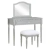 Vanity Table Set With Mirror & Faux Fur Stool -Home Furniture 810575929 810575928 A0
