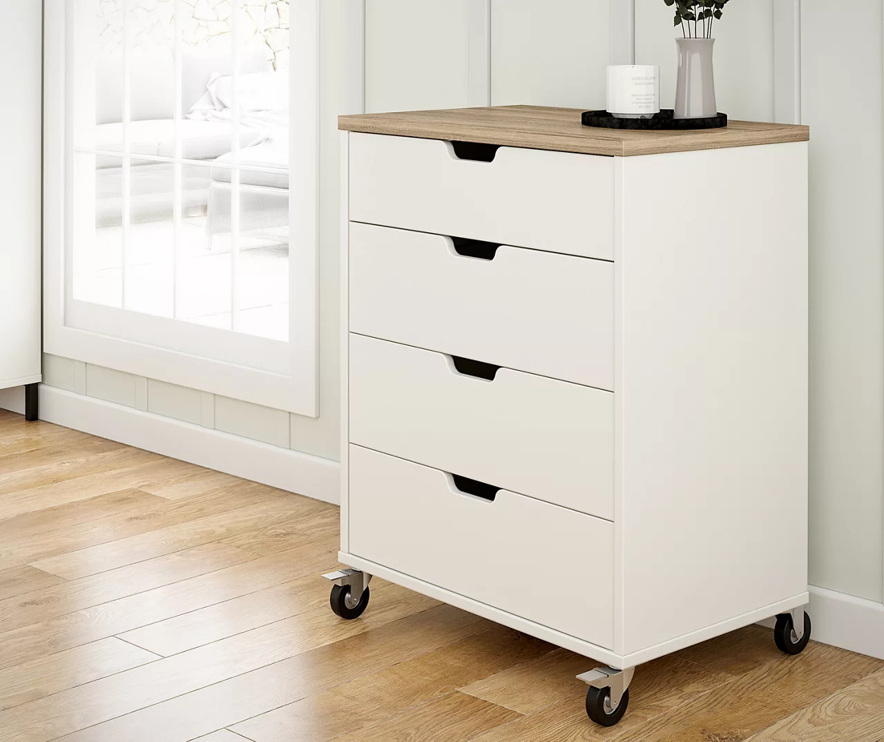 Evolution Vantage White & Weathered Oak 4-Drawer Storage Cart 5 Evolution Vantage White & Weathered Oak 4-Drawer Storage Cart - Image 3