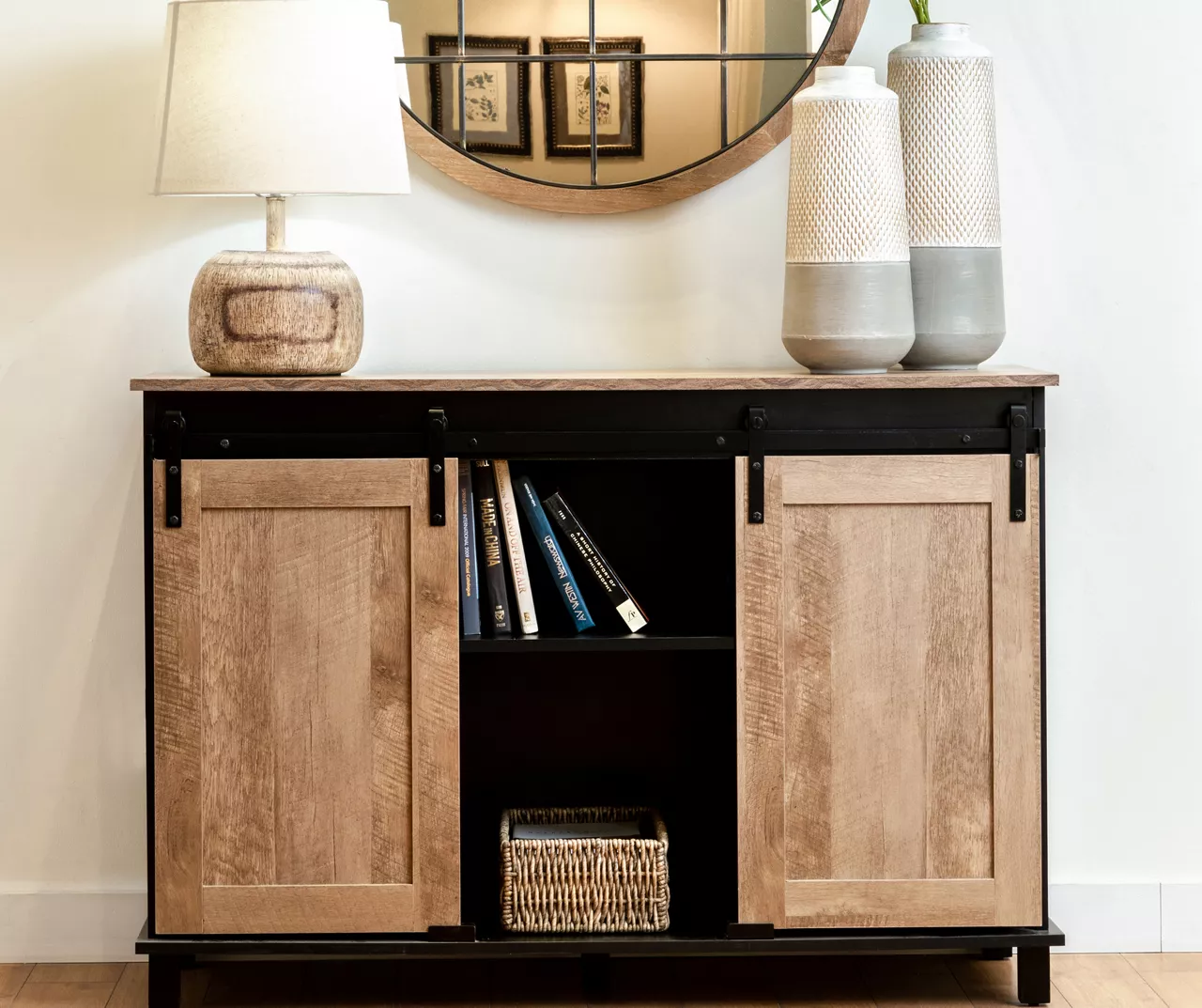 Modern Industrial Black & Brown Sliding Door Sideboard 6 Modern Industrial Black & Brown Sliding Door Sideboard - Image 4