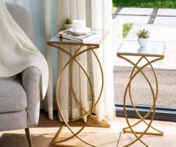Gold Glass Top 2-Piece Nesting Accent Table Set 10 Gold Glass Top 2-Piece Nesting Accent Table Set -Home Furniture 810598720 A0 2