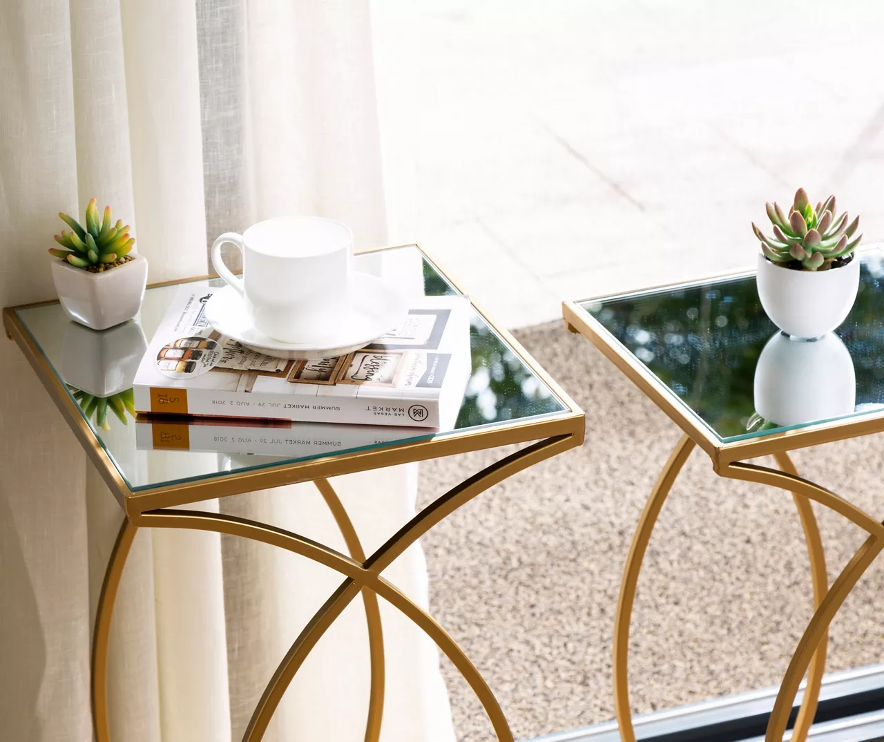 Gold Glass Top 2-Piece Nesting Accent Table Set 8 Gold Glass Top 2-Piece Nesting Accent Table Set - Image 6