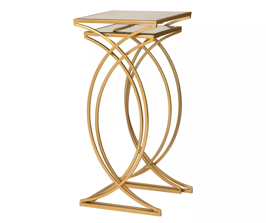 Gold Glass Top 2-Piece Nesting Accent Table Set 4 Gold Glass Top 2-Piece Nesting Accent Table Set - Image 2
