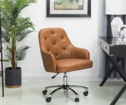 Caramel Brown Faux Leather Tufted Adjustable Office Chair -Home Furniture 810598931 A0 3