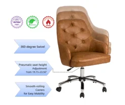 Caramel Brown Faux Leather Tufted Adjustable Office Chair -Home Furniture 810598931 A0 7