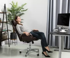 Dark Brown Mid-Century Modern Faux Leather Executive Office Chair 12 Dark Brown Mid-Century Modern Faux Leather Executive Office Chair -Home Furniture 810598937 A0 3