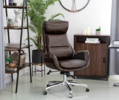Dark Brown Mid-Century Modern Faux Leather Executive Office Chair 13 Dark Brown Mid-Century Modern Faux Leather Executive Office Chair -Home Furniture 810598937 A0 4