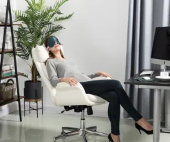 Cream Mid-Century Modern Faux Leather Executive Office Chair -Home Furniture 810598938 A0 3