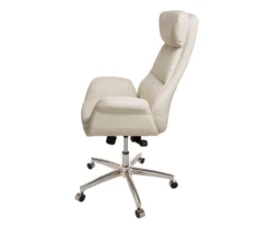Cream Mid-Century Modern Faux Leather Executive Office Chair -Home Furniture 810598938 A0 4