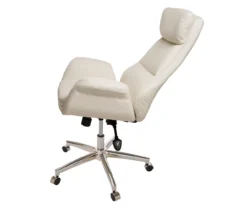 Cream Mid-Century Modern Faux Leather Executive Office Chair -Home Furniture 810598938 A0 5