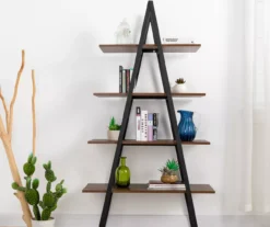 Walnut Modern A-Frame 4-Shelf Bookcase -Home Furniture 810598942 A0 3