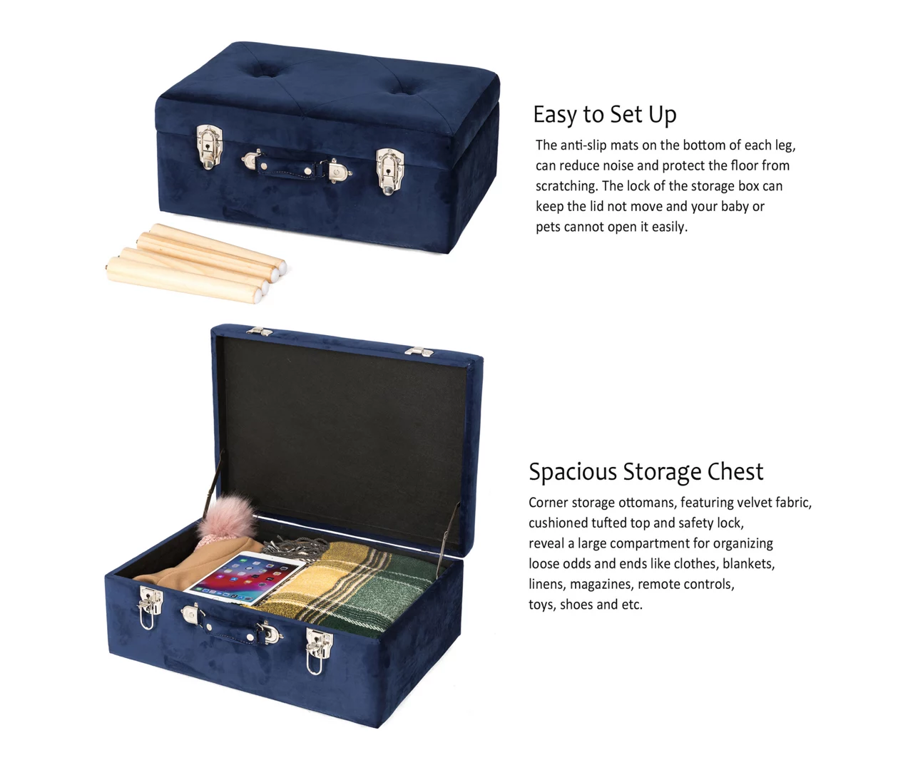 Glitzhome Velvet Suitcase Storage Stool 16 Glitzhome Velvet Suitcase Storage Stool - Image 14