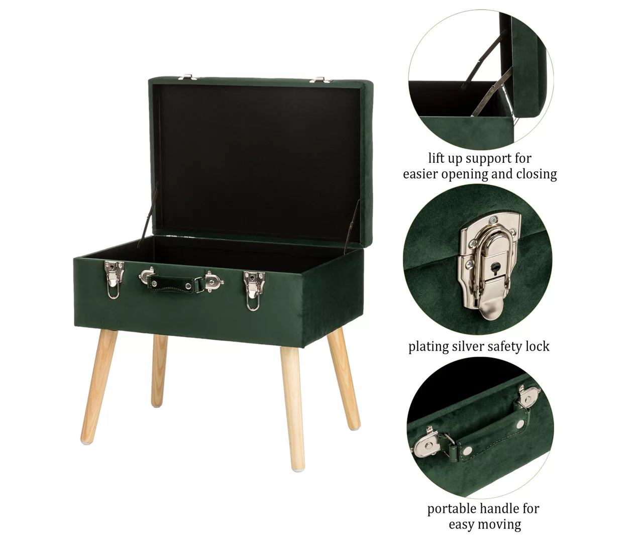 Glitzhome Velvet Suitcase Storage Stool 8 Glitzhome Velvet Suitcase Storage Stool - Image 6