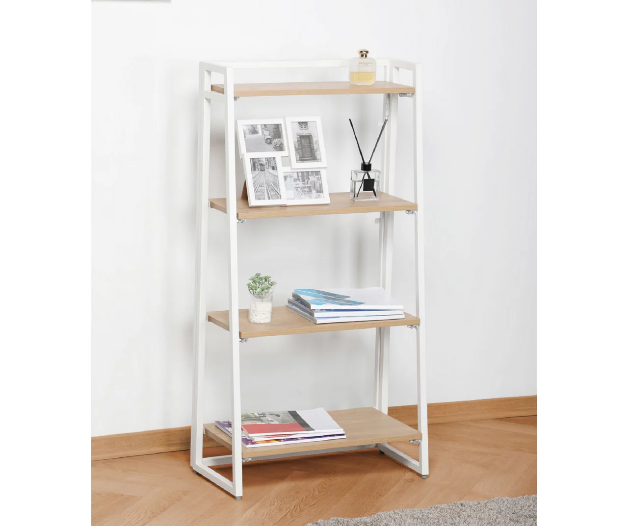 Blonde Wood Look & White 4-Tier Folding Bookcase 5 Blonde Wood Look & White 4-Tier Folding Bookcase - Image 3