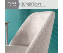 Cream Faux Wool Boucle Rolling Swivel Office Chair -Home Furniture 810606674 A0 3